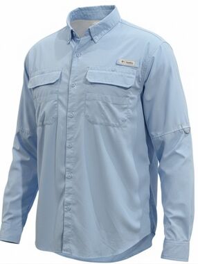 Columbia PFG Bahama II Men's XL Long Sleeve Fishing Shirt Light Blue Vented